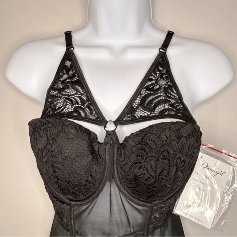 Dreamgirl Black Babydoll Bustier Garter Lingerie Size M‎ NWT - Picture 5 of 12
